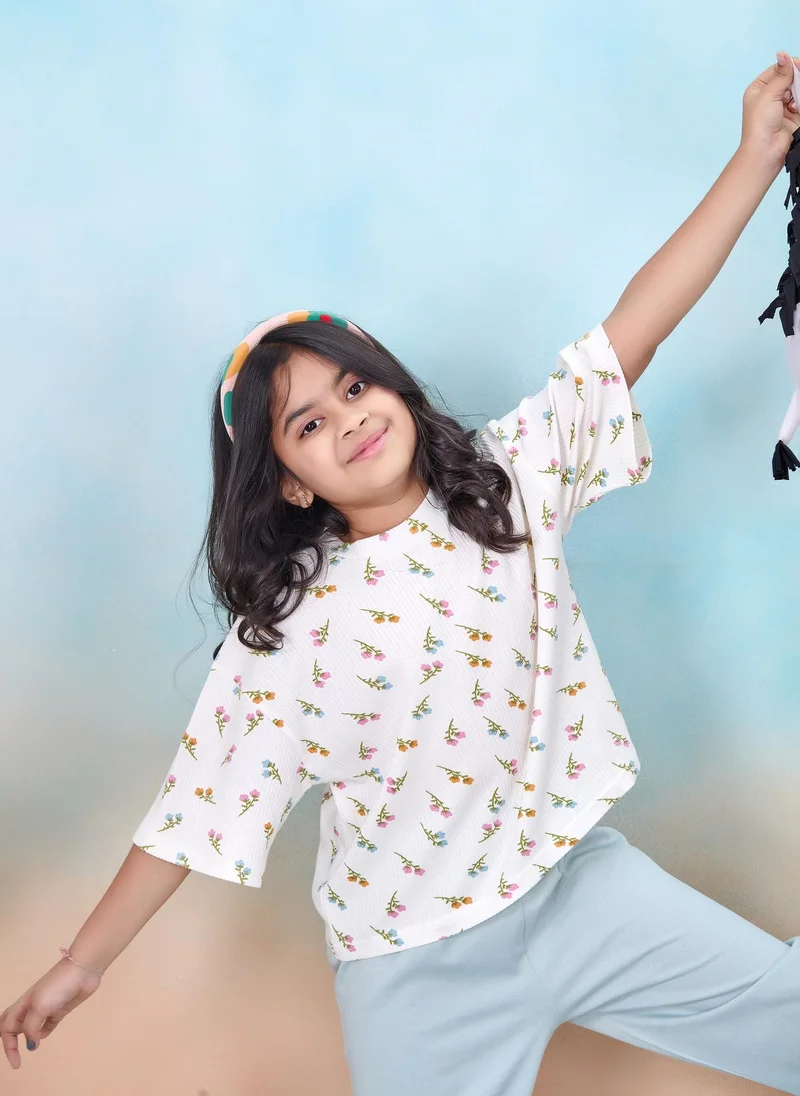 Artemea  Floral printed Girls Premium Boxy T shirt and Mint Pajama  set (2pc set -Top & Bottom) for Women | Best Price UAE